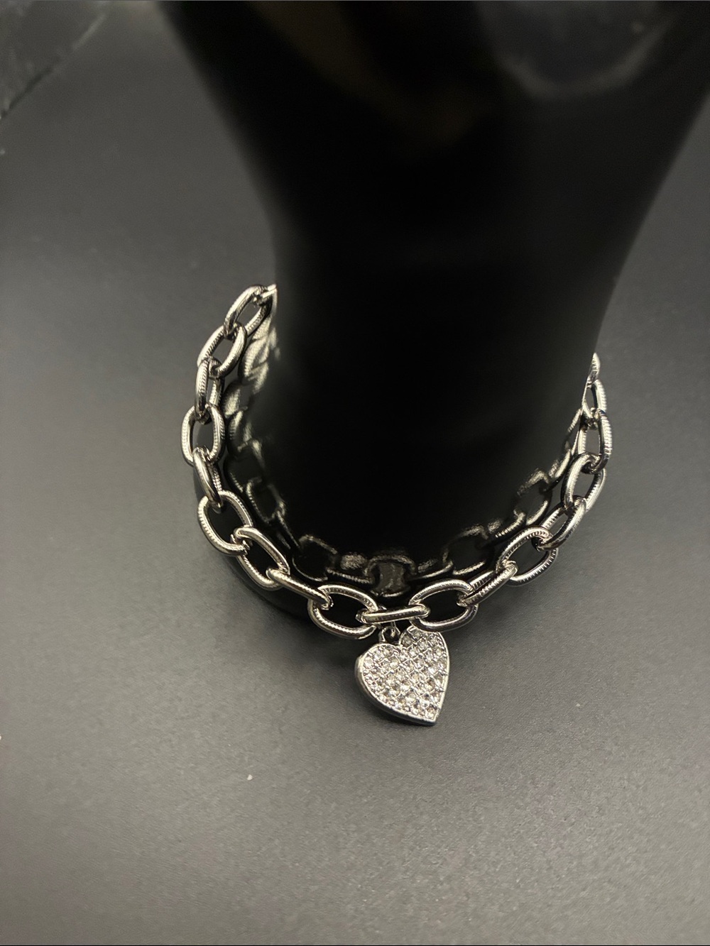 Guess Silver Chain Bracelet with Pave Heart Charm
